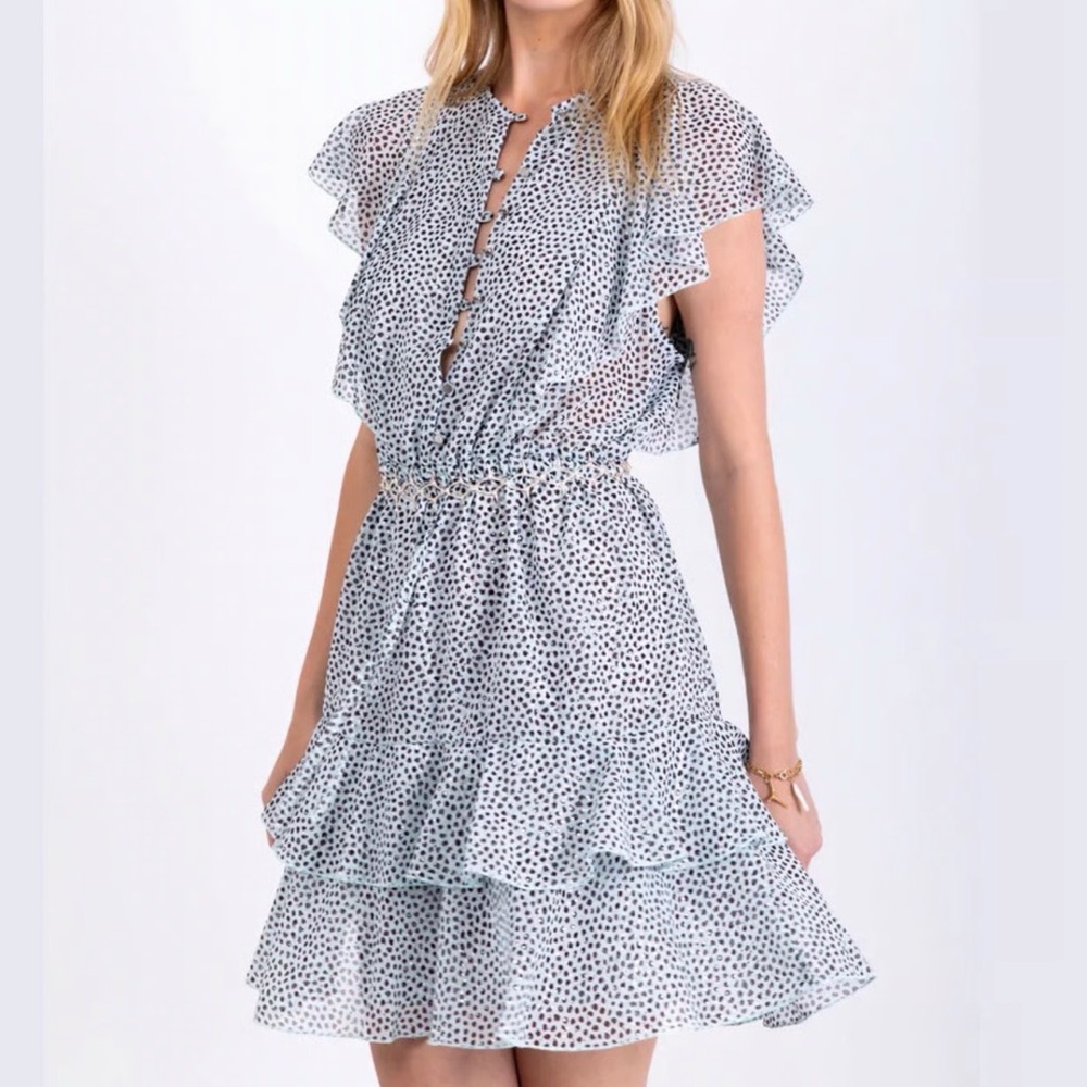 Sabina Musayev Black and White Ruffle Mini Dress